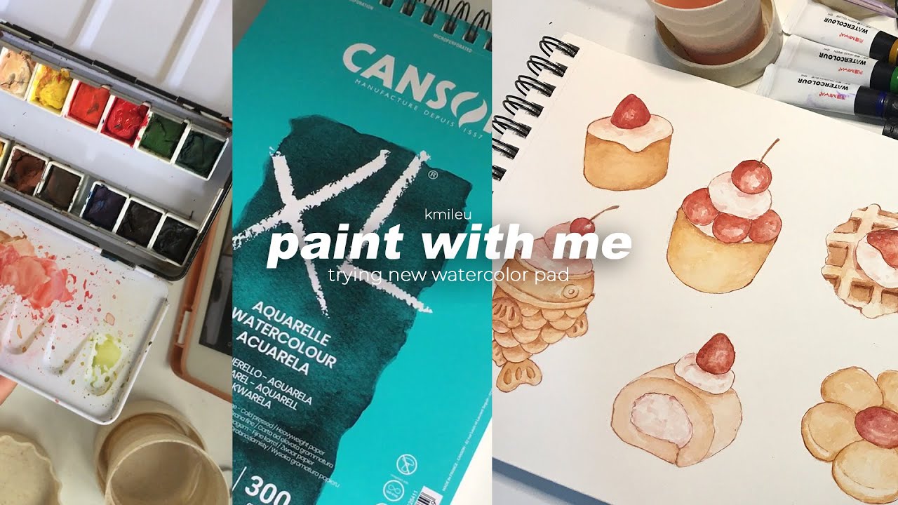 art vlog✨🎨paint with me 🎨watercolor food illustration 🍰🍒🍓 - trying new watercolor pad