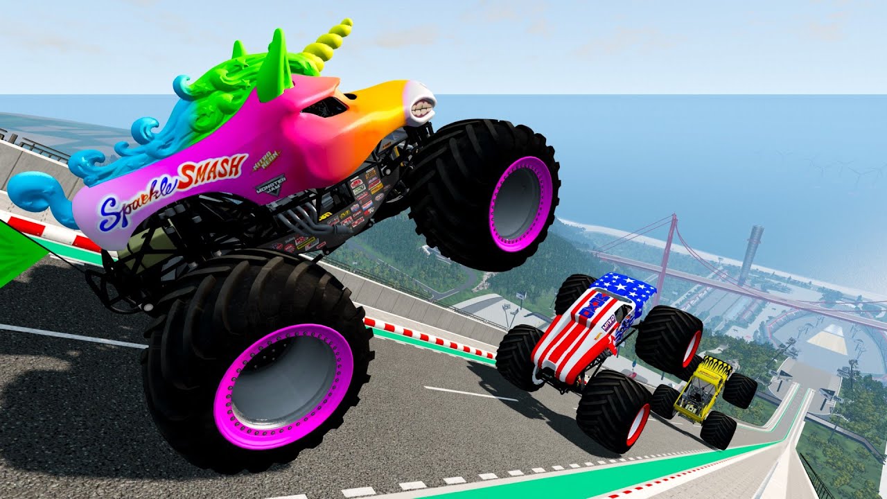 Random BMNG - Epic High Speed Monster Truck Jumps & Crashes #11 - BeamNG.Drive