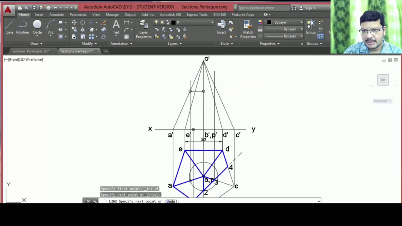 Sections of Solids : Pyramid problem using AutoCAD