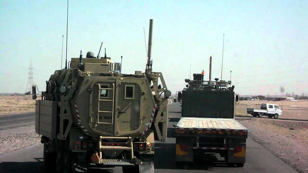 Passing a Fuel Tanker Convoy in Iraq