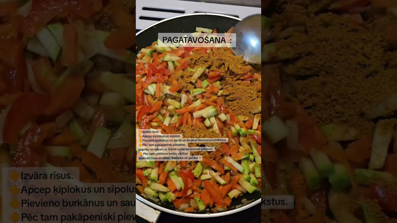VIENAS PANNAS MALTĪTE AR DĀRZEŅIEM, KARIJU UN RĪSIEM. 
