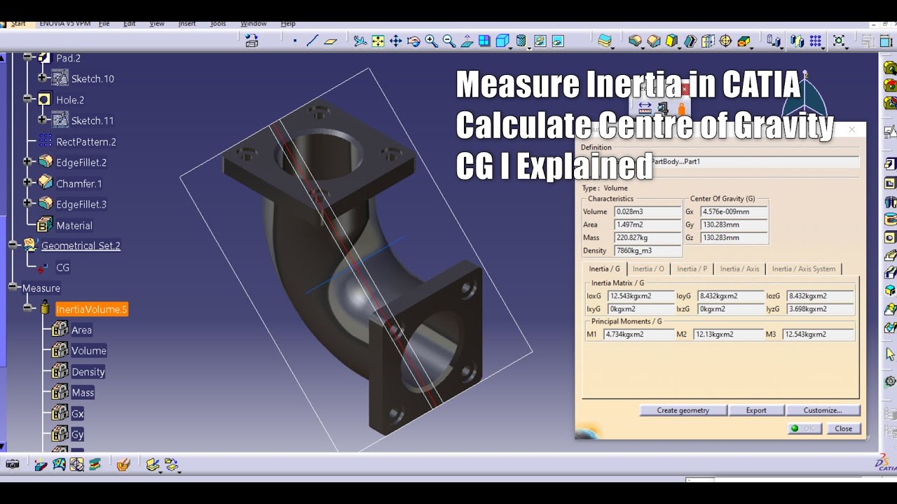 Измерение инерции в CATIA Я вычисляю центр тяжести CG Я объяснил