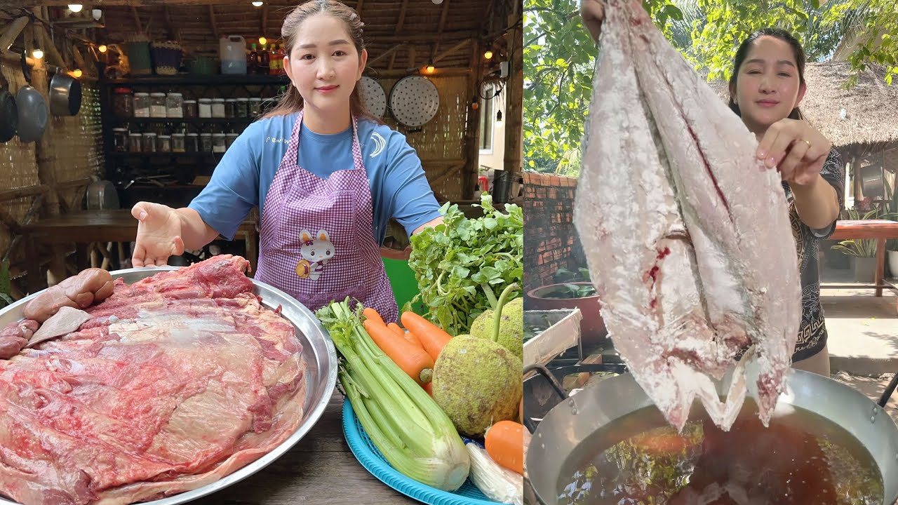 Sros cooking show: Beef ribs hot pot, Creamy fry fish, Fresh water fish soup | Amazing cooking skill
