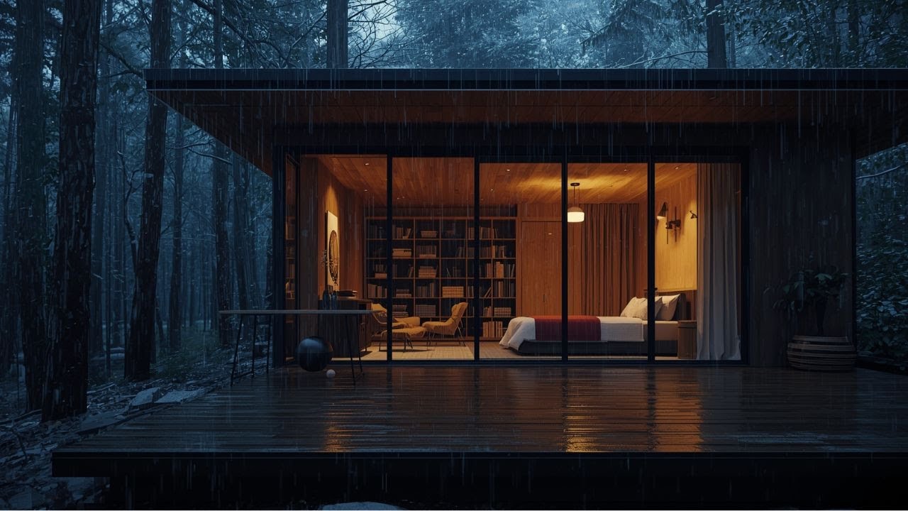 Звуки дождя для глубокого сна 🌧 Уютный лесной домик ночью| Спокойный дождь и расслабляющая атмосфера