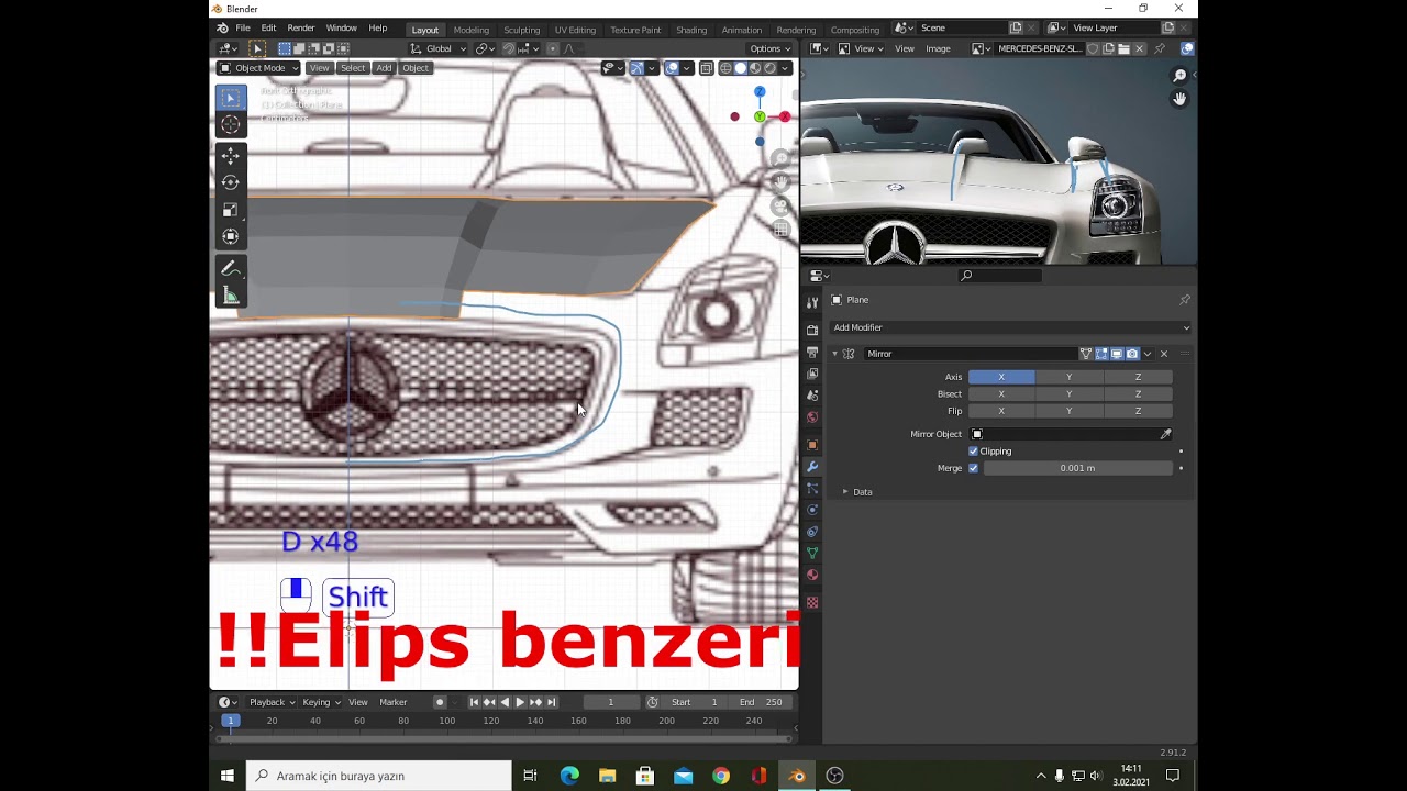 Blender araba modelleme Mercedes C197 Bölüm 1