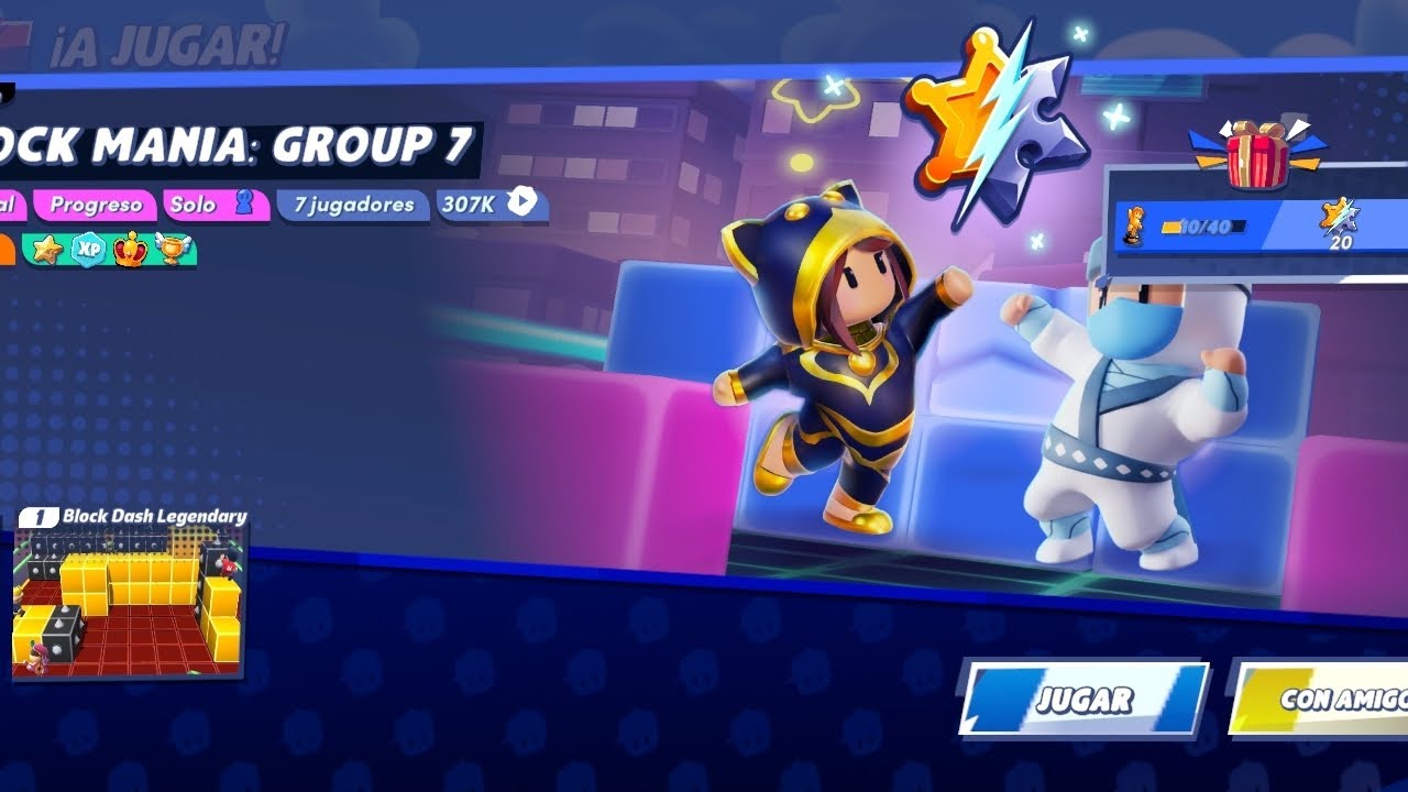 Jugando stumble guys y completo todo el pase de torneo