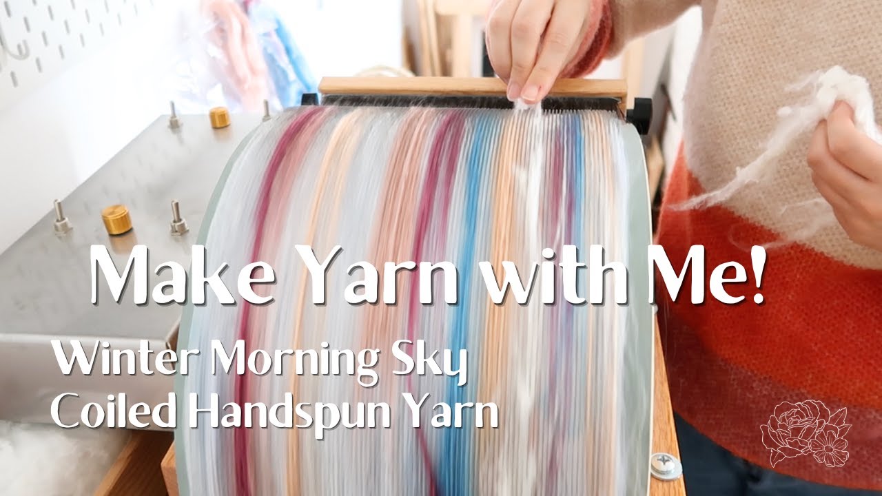 Make Yarn With Me! ❄️ Winter Morning Sky Coiled Yarn ❄️ Carding & Spinning Yarn | Full Process ASMR