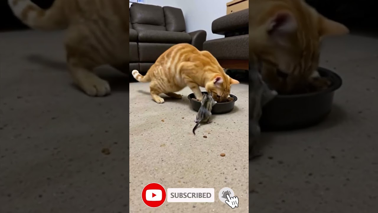 🐱 Curious Cat Caught Sharing Food with a Tiny Mouse | Funny Pet Moment You’ll Love