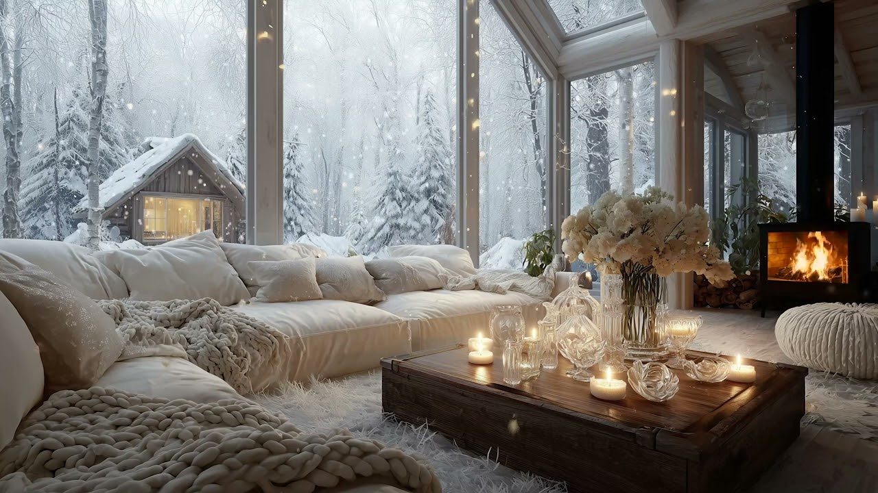 🎹 Cozy Winter Piano Music for 4 HOURS with Flowers, Fireplace, and Candle Glow to Soothe Emotions