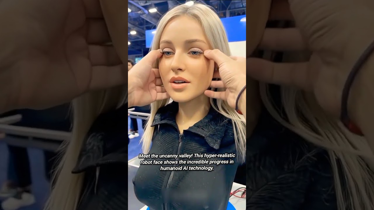 What happens when a perfect humanoid robot face suddenly opens up?