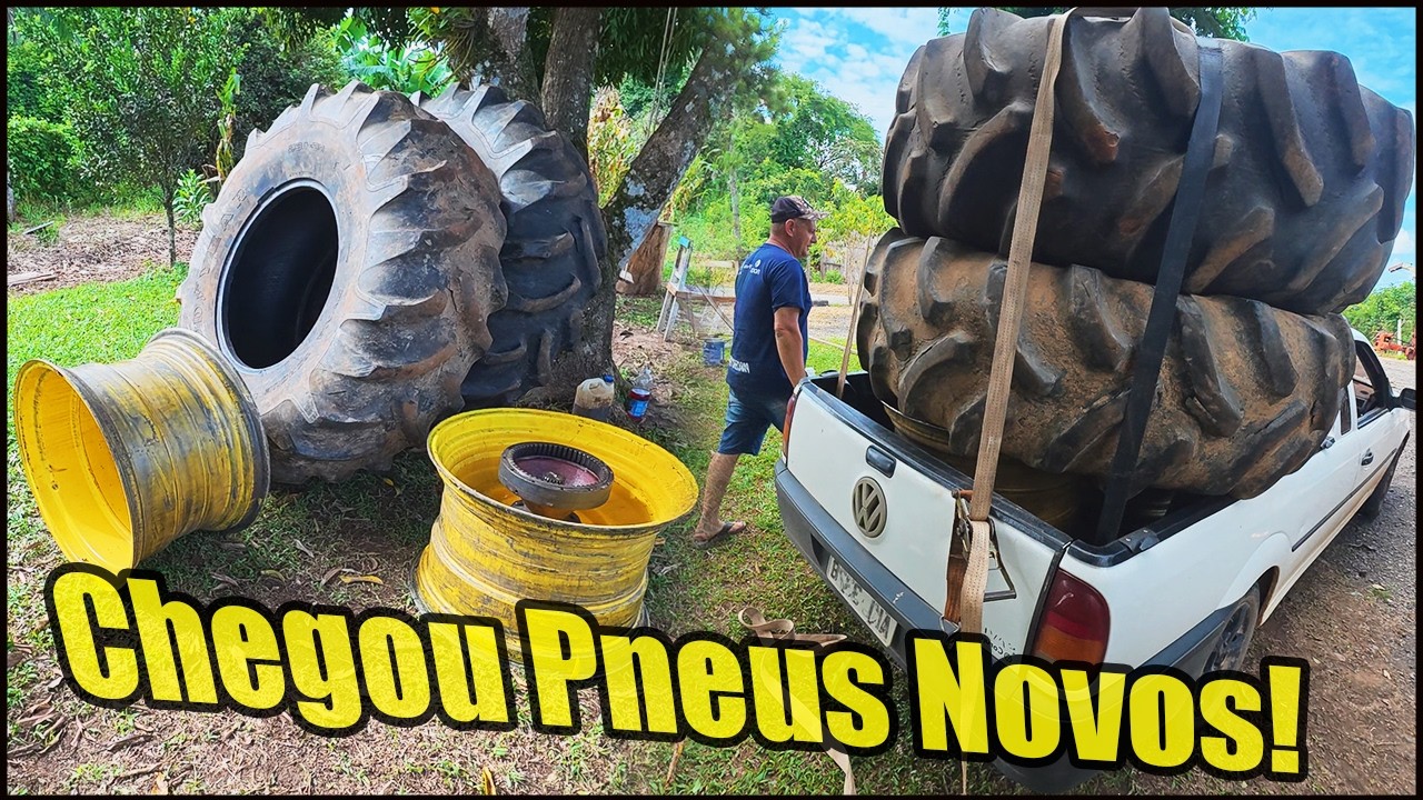 CHEGARAM OS NOVOS PNEUS DO MASSEY FERGUSON 95X TURBO! O TAMANHO DESSES PNEU ASSUSTA! GIGANTE
