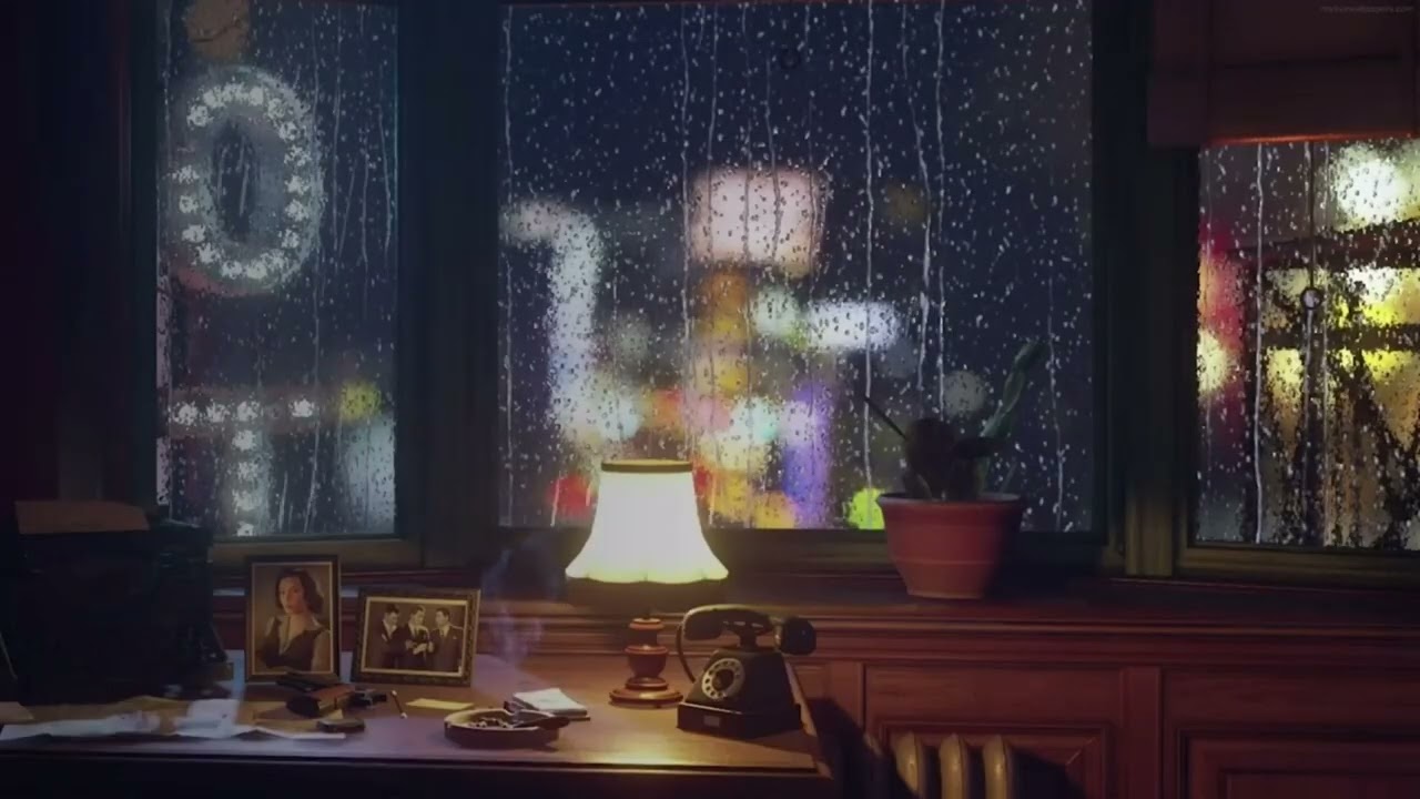 A cozy room on a rainy night relaxation