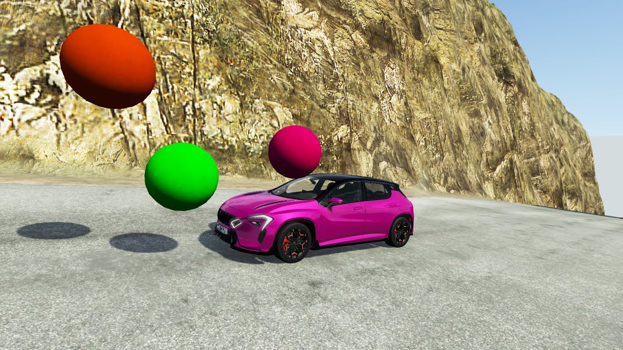 Cars vs 100 Giant Stone Balls - BeamNG Drive