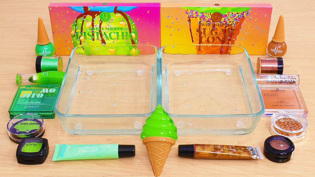Pistachio Ice Cream - Coloring and Mixing Makeup Eyeshadow Into Satisfying Slime ASMR