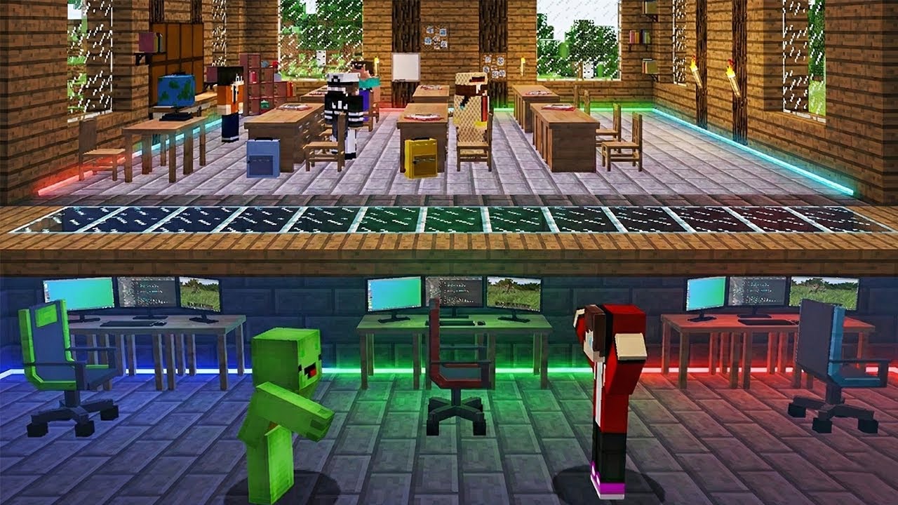 JJ and Mikey Built a SECRET Gaming Room in Minecraft School! Maizen
