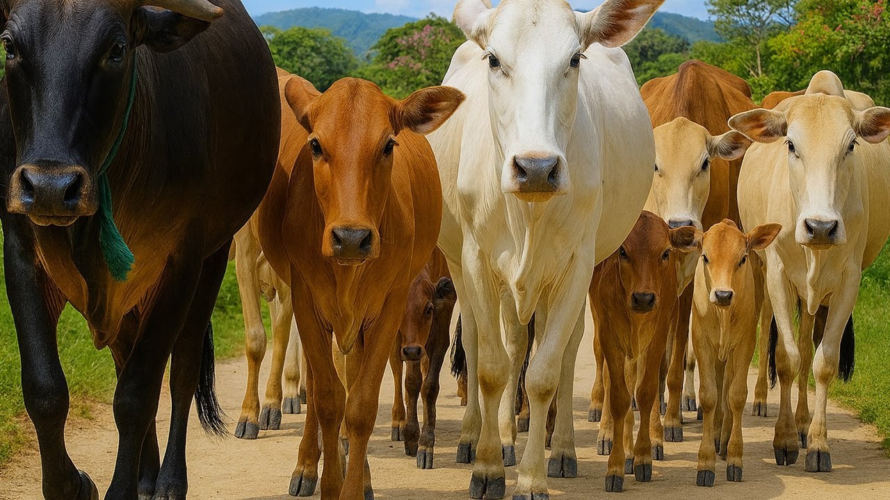 Kerumunan sapi yang di arahkan oleh penggembala, Suara Sapi Moo, Sapi Lucu yang Sehat dan gemuk