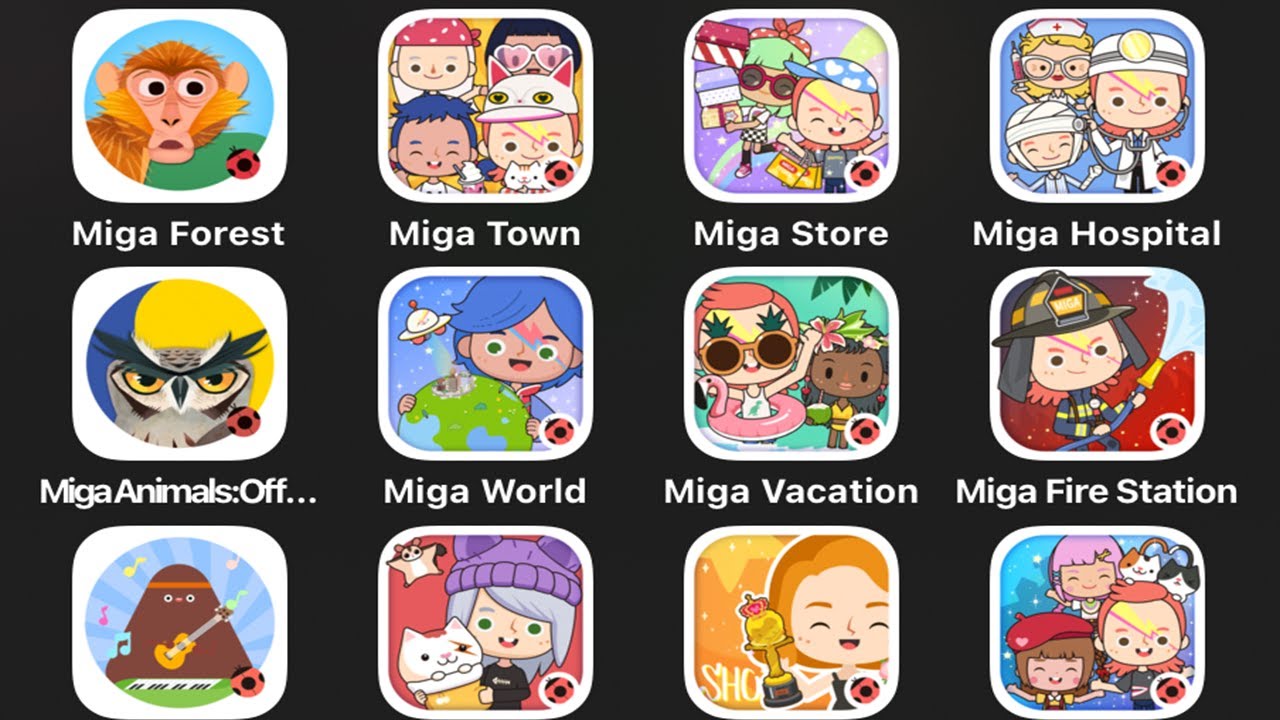 ALL MIGA MOBILE: World,TV Shows,Apartment,Fire Station,School,Store,Pets,Hospital,Town,Vacation