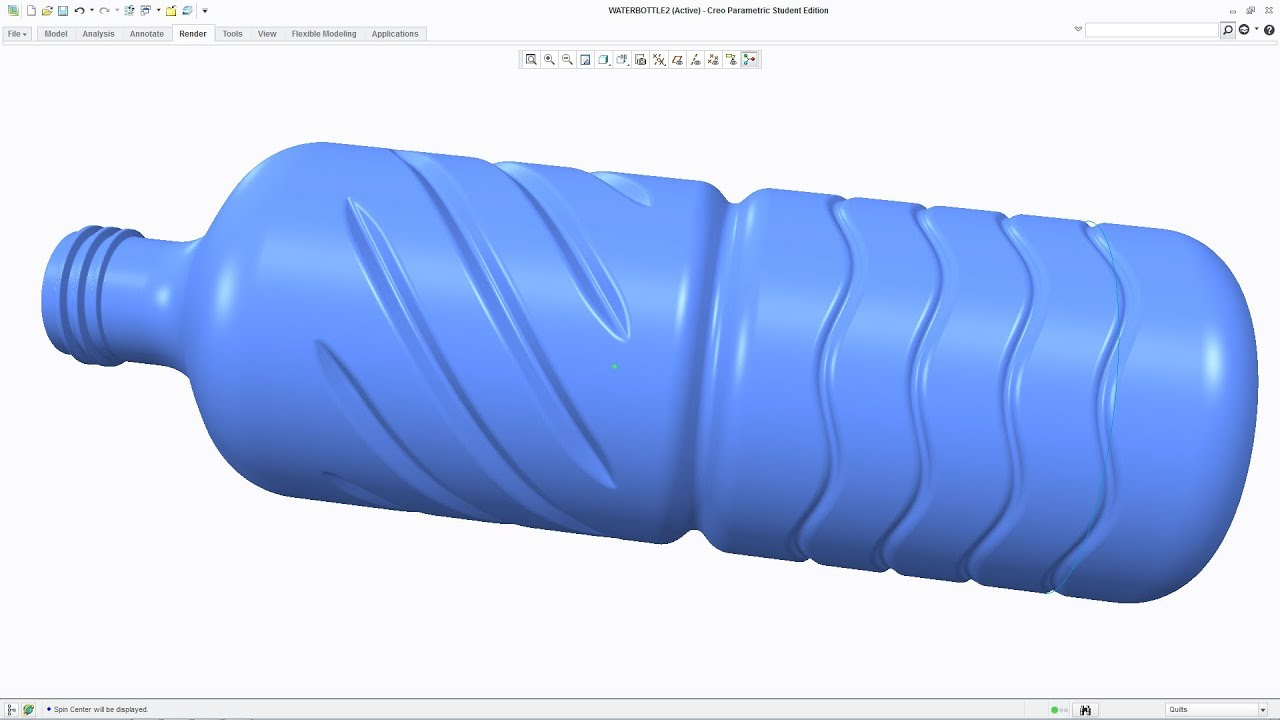 Creo Tutorial - Model 3D Water Bottle Tutorial