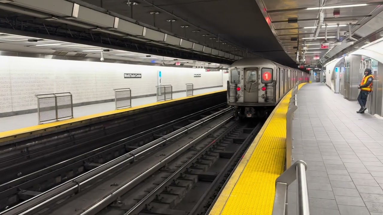 IRT Seventh Avenue Line: R62A subway cars on the 1 line at Cortlandt Street-World Trade Center