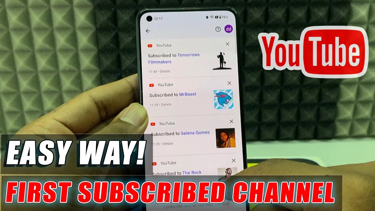 how to see the first channel you subscribed on youtube?