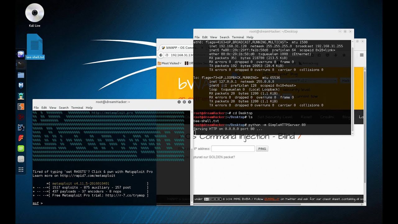 bWAPP OS injections and reverse tcp shell