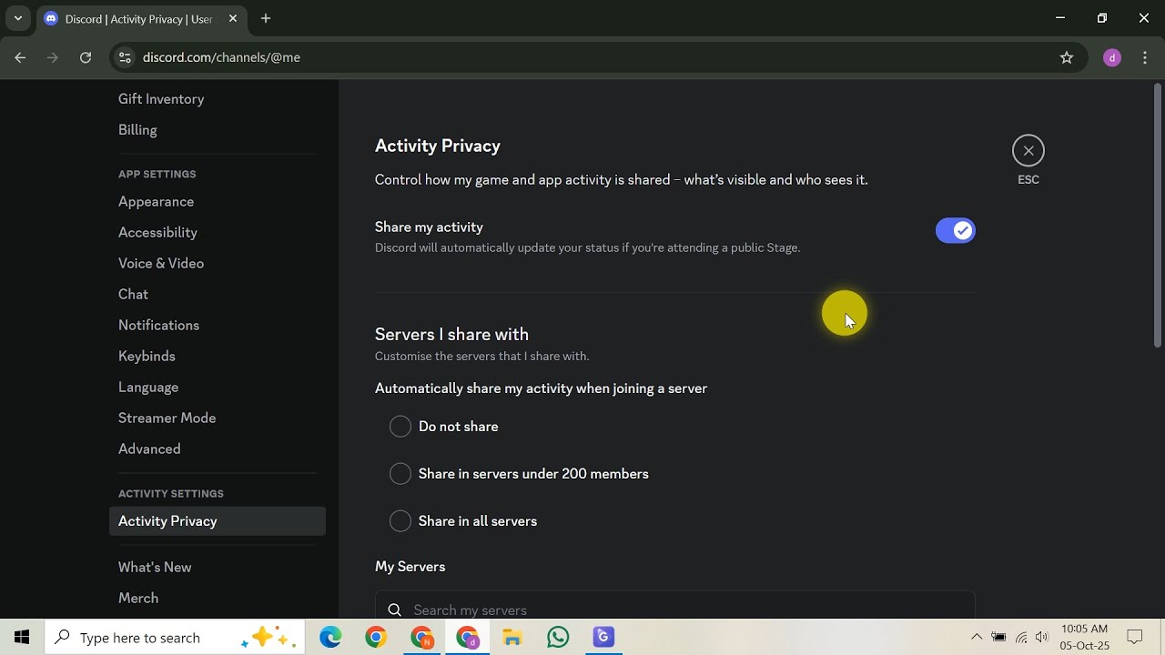 Как скрыть статус своей активности в Discord