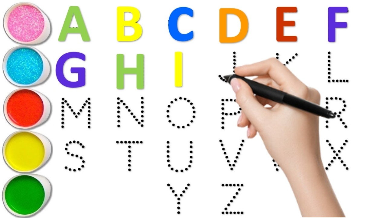 A to Z kids alphabet, collection for writing along dotted lines, A to Z alphabet, ABCD, 12345
