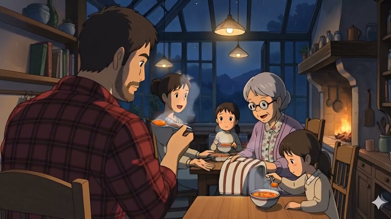 “Rainy Evening Soup | A Cozy Ghibli-Style Family Moment You’ll Want to Live In”
