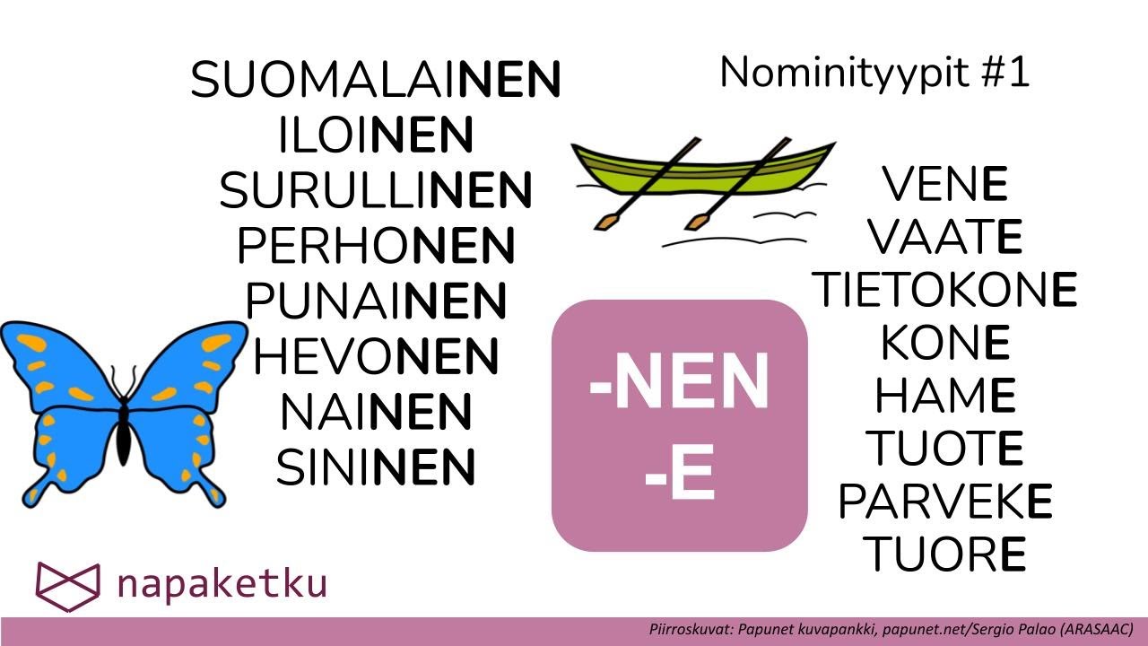 Nominityypit #:  nen- ja e-loppuiset sanat