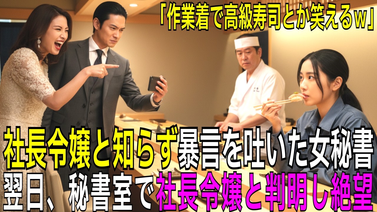 「作業着で高級寿司とか笑えるｗ」高級寿司店で社長令嬢を嘲笑した非常識な秘書夫婦 → 翌日、旦那の会社が…