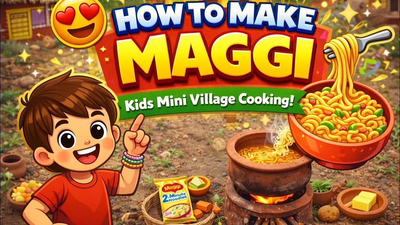 How to Make Maggi 🍜 | Kids Mini Cooking Fun! #VillageStyleMaggiForKids 🍜🌾