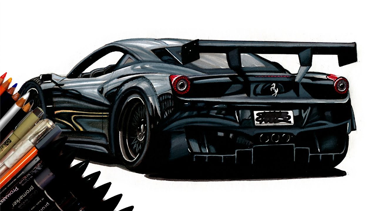 Realistic Car Drawing - Ferrari 458 Italia - Time Lapse - Drawing Ideas