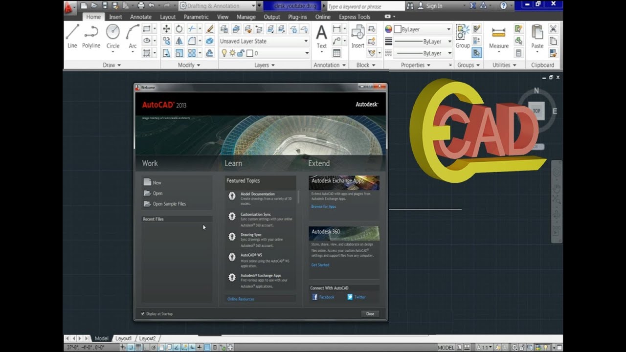 Learning Autocad 2013 Tutorial 1: AutoCAD Introduction.
