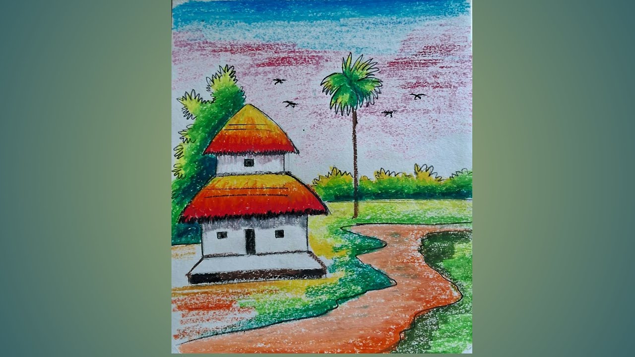 How to Draw oilpastel Scenery Drawing||Easy Scenery drawing ||