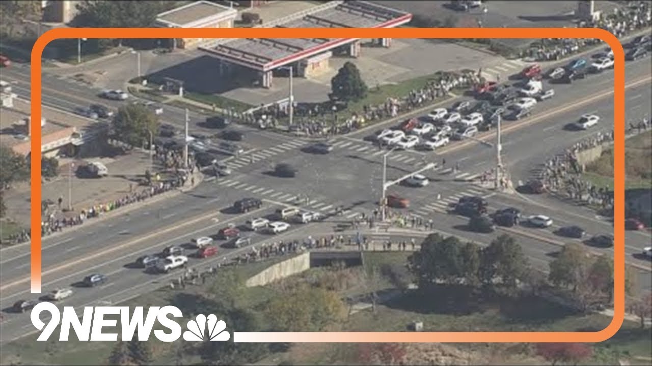 Aerial view of 'No Kings' protest in Broomfield, Colorado
