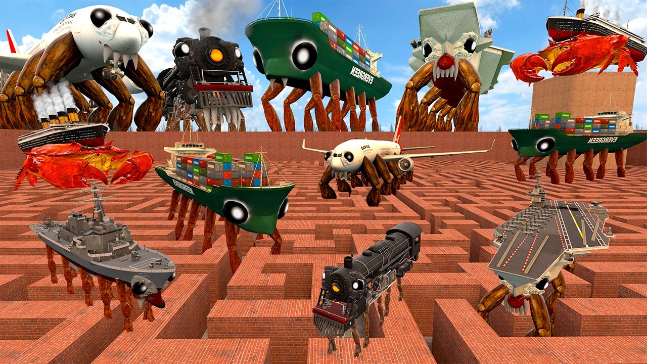 ALL CRABTANIC CRABCRAFTCARRIER CRABTRAIN CRABPLANE CRABFRIGATE SEA CREATURES BIG MAZE Garry's Mod