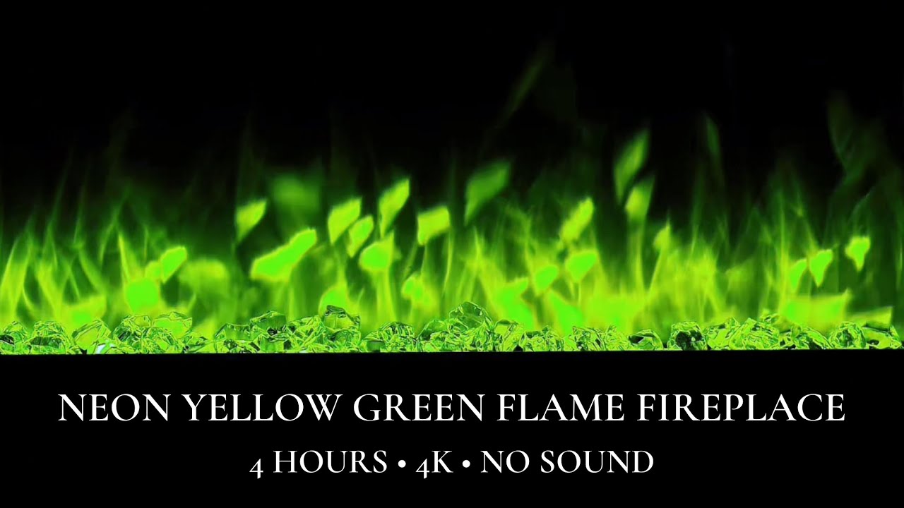 Neon Yellow Green Luxury Fireplace 4K | 4 Hours Ambiance | No Music