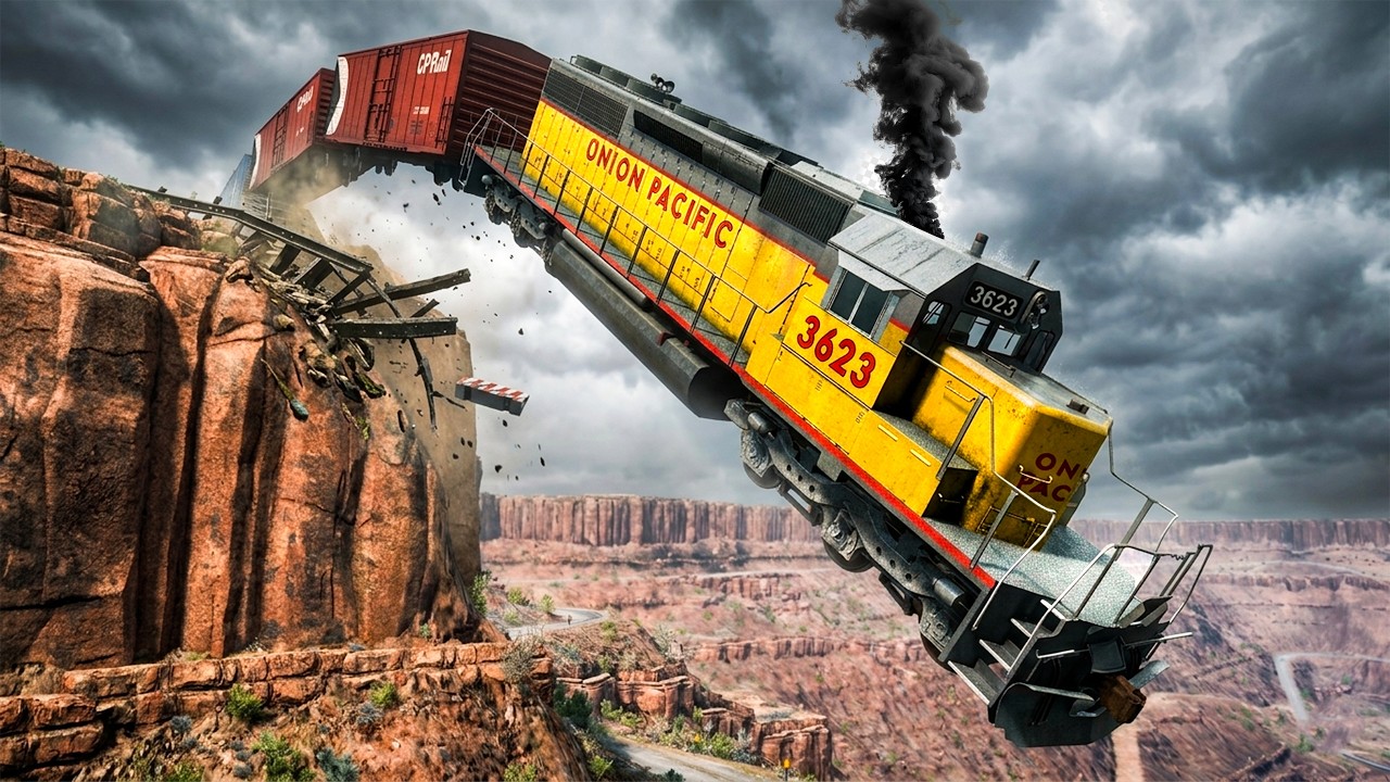 Trains vs Cliff #8 and Car vs Rails - BeamNG Drive