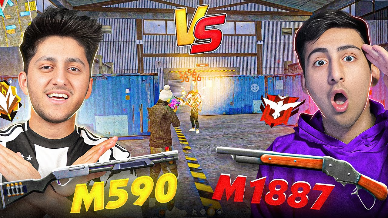 M590 Vs M1887 Only One Tap Challenge 🔥 Who Is One Tap King ? - Garena Free Fire