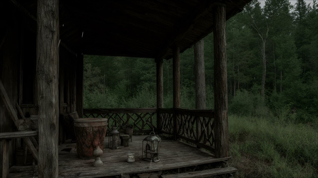 Cozy Abandoned Porch in the Rain | Forest Storm | Relaxing Ambience