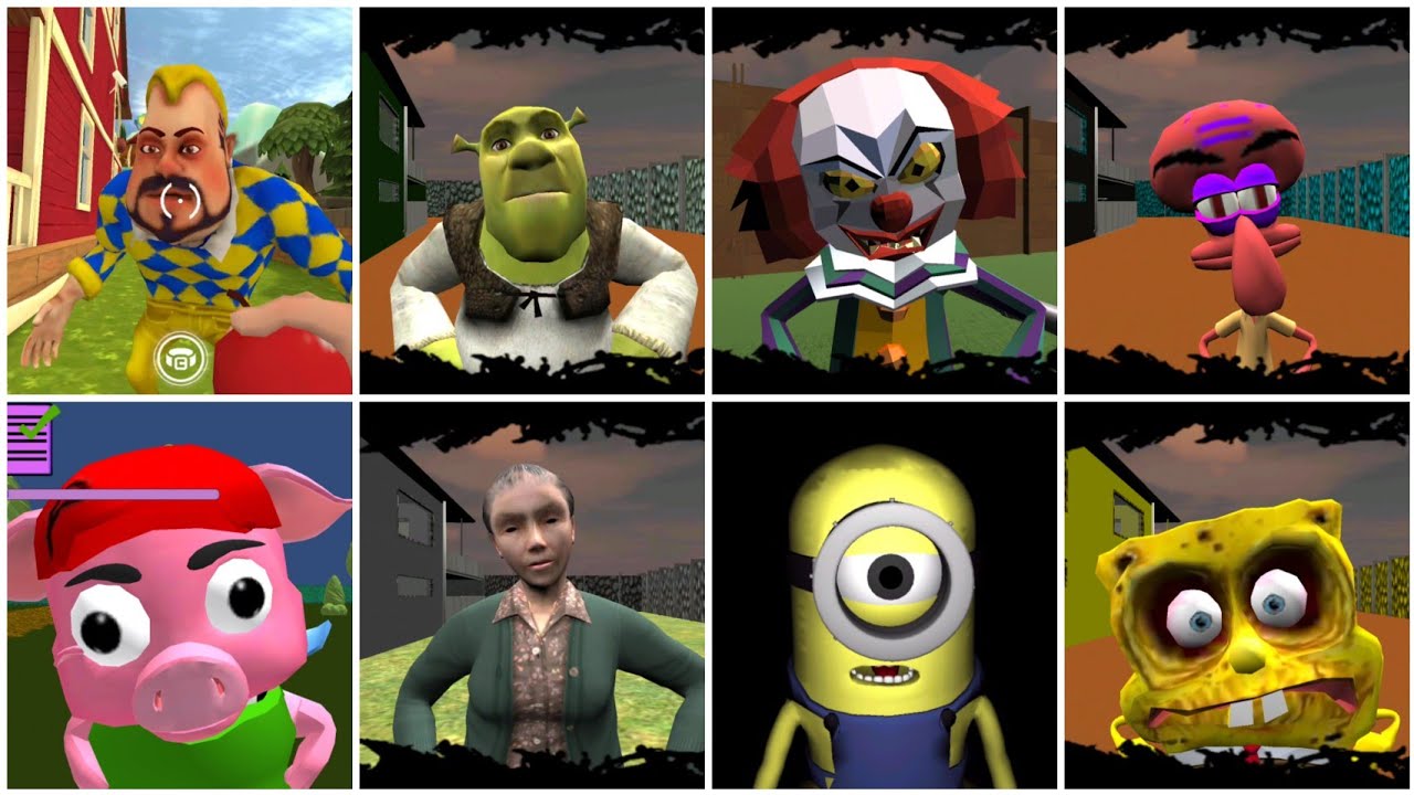 Caught Battle #18: Dark Riddle 2 Shrek IT Clown Squid Piggy Granny Minion Sponge Neighbor Escape 3D