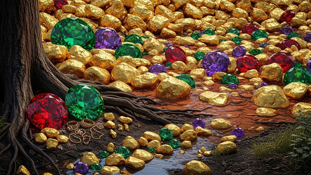 A beach made of gold and precious stones