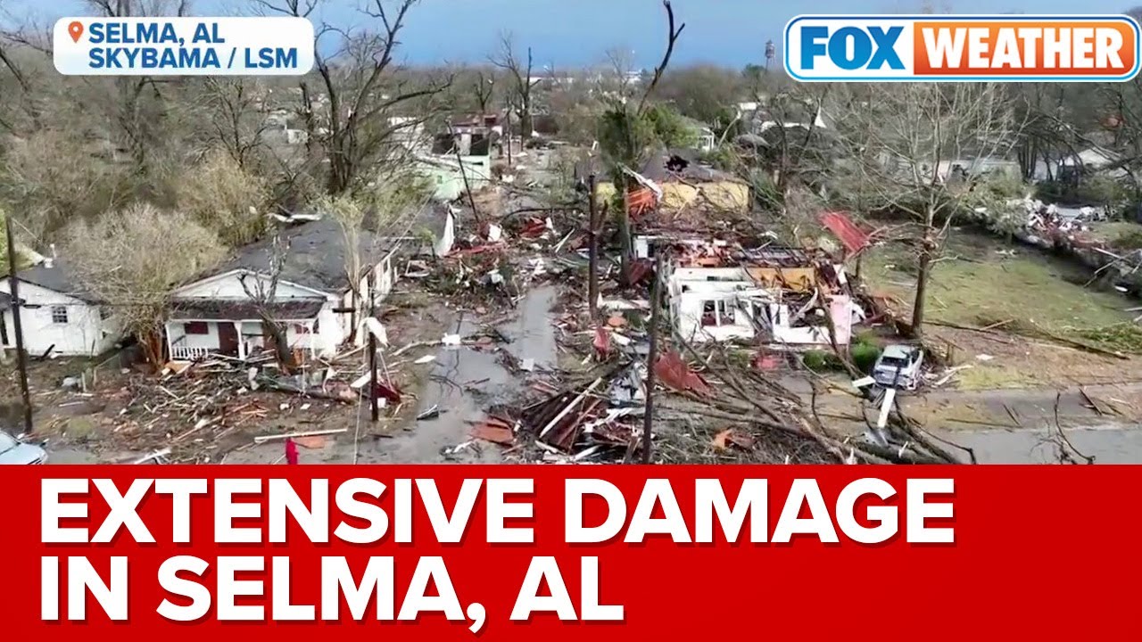 Drone Video Shows Widespread Damage In Selma, AL After Large Tornado Swept Through