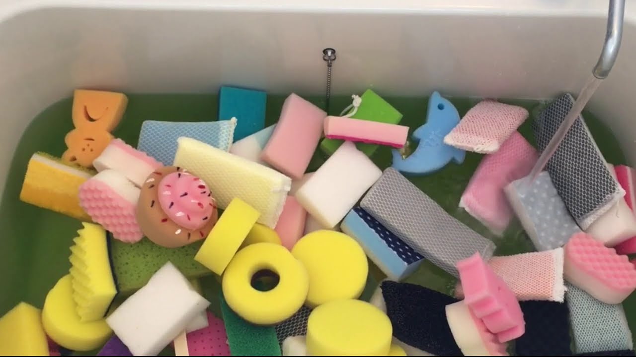 【ASMR】sponge rinsing🚿No suds🚿スポンジをすすぐ🚿泡なし、水の音🚿