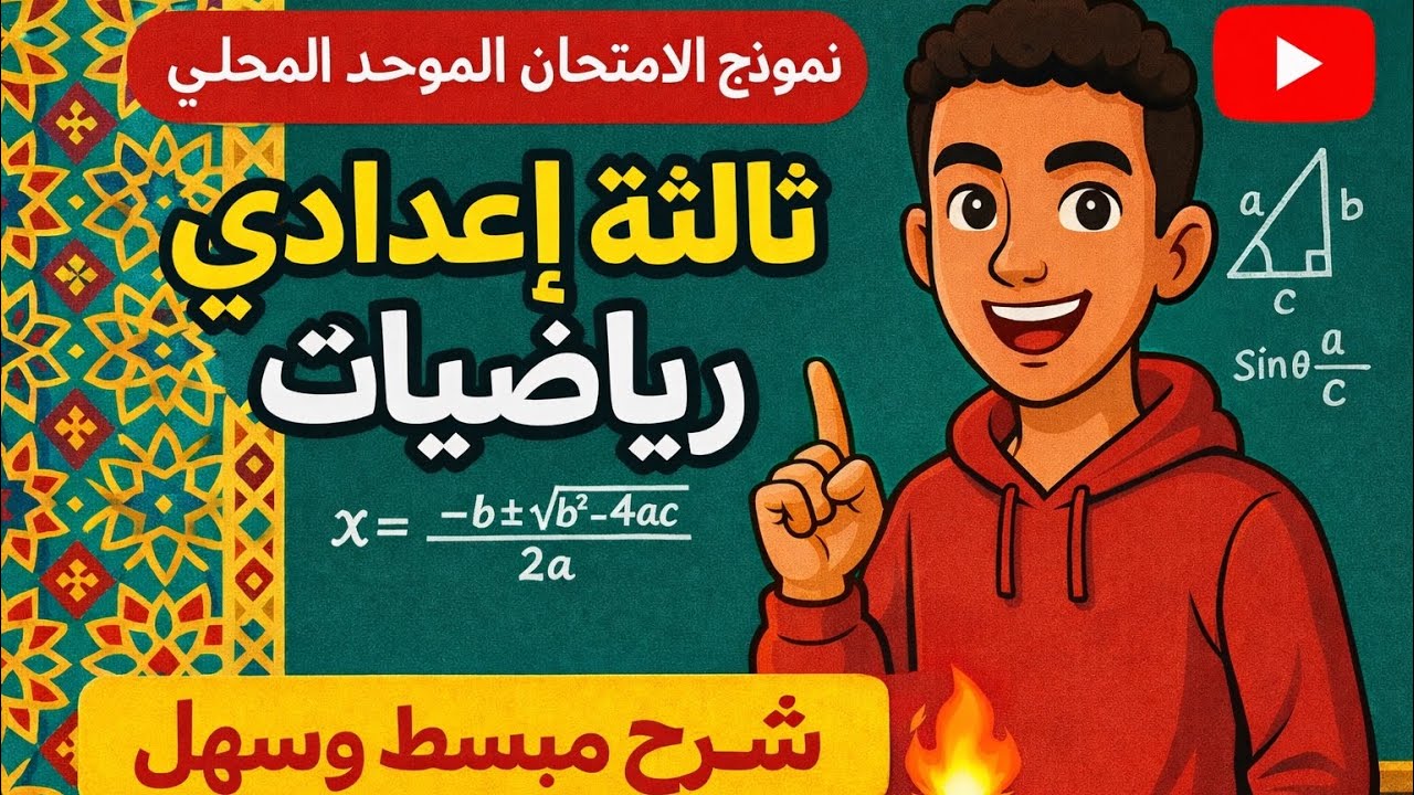 نموذج 1 الامتحان المحلي الموحد رياضيات الثالثة إعدادي 🔥 شرح سهل ومفهوم(ضمان 20/20)