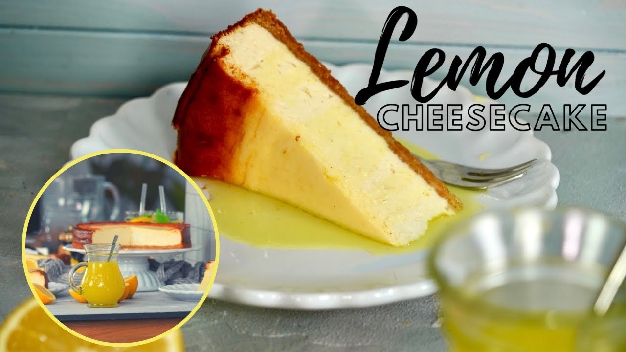 Frischer Lemon-Cheesecake mit Zitronensoße / Zitronen-Käsekuchen mit Quark / Sommerlicher Kuchen