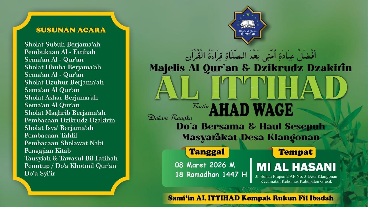 🔴LIVE-Majelis Al Qur'an & Dzikrudz Dzakirin 