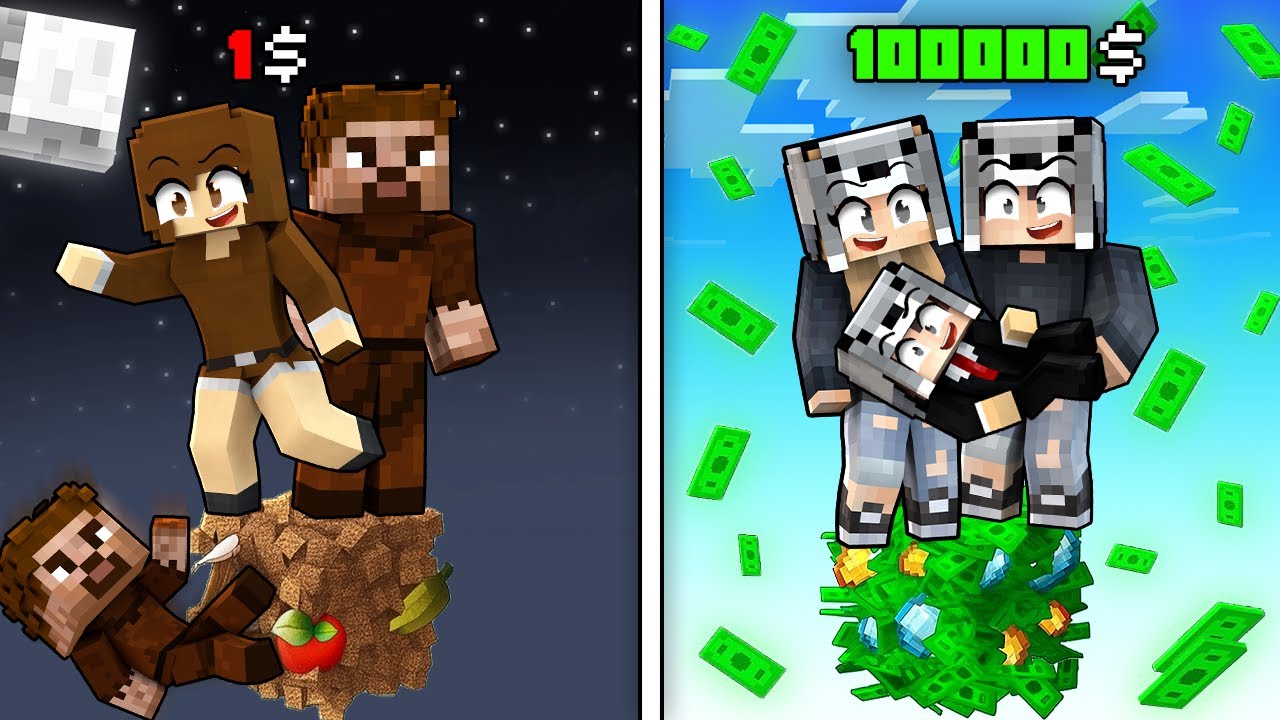 FAKİR AİLE TEK BLOK VS MİLYONER AİLE TEK BLOK - Minecraft