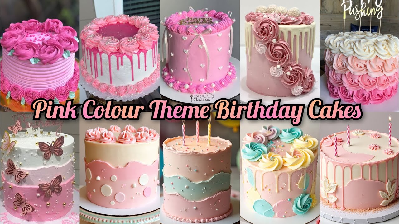Pink Colour Theme Birthday Cake Design/Strawberry Cake Decorating ideas/Baby Girl Birthday Cake