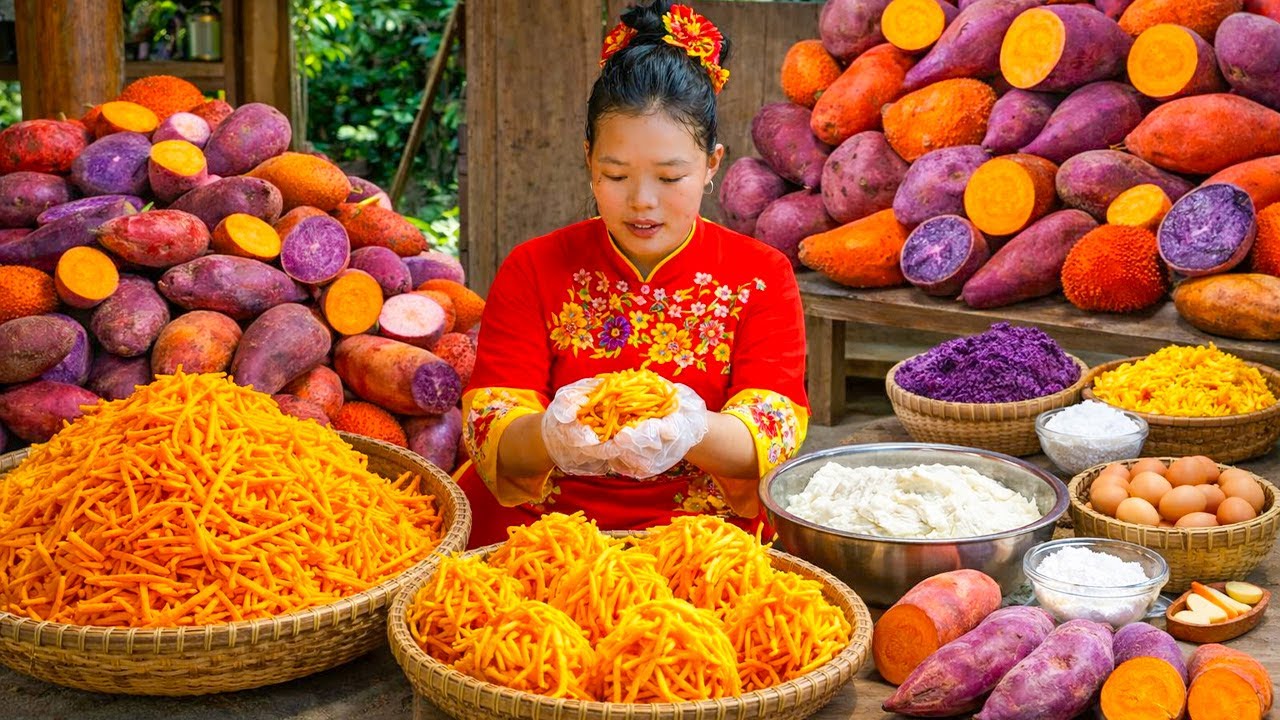 How to Make Fried Sweet Potato Cake to Sell on the Street - Harvest Sweet Potato | Trieu Mai Huong